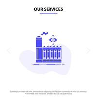 Our Services Mill Factory Business Smoke Solid Glyph Icon Web card Template vector