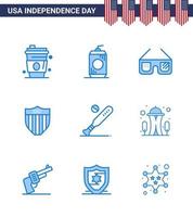 9 Creative USA Icons Modern Independence Signs and 4th July Symbols of baseball usa sunglasses seurity american Editable USA Day Vector Design Elements