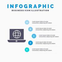 portátil globo terráqueo técnico sólido icono infografía 5 pasos presentación antecedentes vector