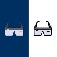 computadora informática gafas digitales google iconos planos y llenos de línea conjunto de iconos vector fondo azul