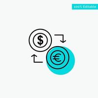 Exchange Coins Currency Dollar Euro Finance Financial Money turquoise highlight circle point Vector icon