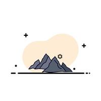 montaña paisaje colina naturaleza sol color plano icono vector