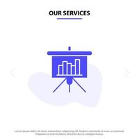 Our Services Presentation Blackboard PowerPoint Report Solid Glyph Icon Web card Template vector