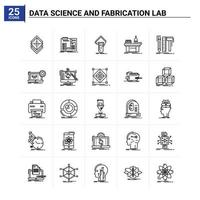 25 Data Science And Fabrication Lab icon set vector background