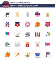 feliz día de la independencia paquete de iconos de 25 pisos para web e impresión vacaciones cole bebida pastel acción de gracias elementos de diseño vectorial editables del día de estados unidos vector