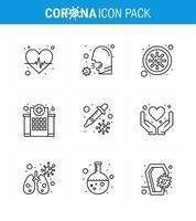 Covid19 icon set for infographic 9 Line pack such as medical healthcare sick building covid viral coronavirus 2019nov disease Vector Design Elements