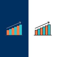 Analysis Chart Analytics Business Graph Market Statistics  Icons Flat and Line Filled Icon Set Vector Blue Background