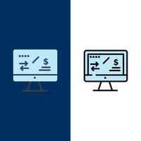 Tax Regulation Finance Income Computer  Icons Flat and Line Filled Icon Set Vector Blue Background