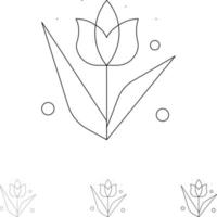 Decoration Easter Flower Plant Bold and thin black line icon set vector