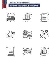 9 Line Signs for USA Independence Day ball flag declaration of independence country sweet Editable USA Day Vector Design Elements