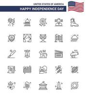paquete de feliz día de la independencia de 25 líneas de signos y símbolos para el hombre de la bandera de vacaciones de shose americano elementos de diseño de vector de día de estados unidos editables