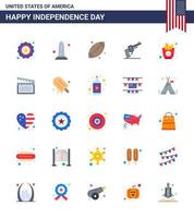 Pack of 25 USA Independence Day Celebration Flats Signs and 4th July Symbols such as fast weapon washington hand usa Editable USA Day Vector Design Elements