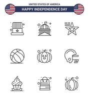 Happy Independence Day 4th July Set of 9 Lines American Pictograph of food american white ball usa Editable USA Day Vector Design Elements