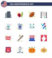 Big Pack of 16 USA Happy Independence Day USA Vector Flats and Editable Symbols of drink bottle sports entrance saloon Editable USA Day Vector Design Elements