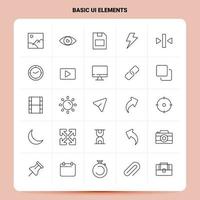 OutLine 25 Basic Ui Elements Icon set Vector Line Style Design Black Icons Set Linear pictogram pack Web and Mobile Business ideas design Vector Illustration