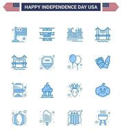 Happy Independence Day Pack of 16 Blues Signs and Symbols for security city gate building usa Editable USA Day Vector Design Elements