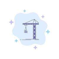 Crane Building Construction Constructing Tower Blue Icon on Abstract Cloud Background vector