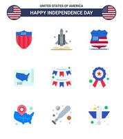 9 Flat Signs for USA Independence Day american united usa states security Editable USA Day Vector Design Elements