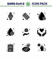 9 Solid Glyph Black coronavirus epidemic icon pack suck as protect hands fever medicine blood virus positive viral coronavirus 2019nov disease Vector Design Elements