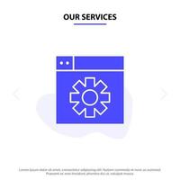 Our Services Web Design Setting Solid Glyph Icon Web card Template vector