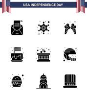 USA Independence Day Solid Glyph Set of 9 USA Pictograms of usa independence police sign cake american Editable USA Day Vector Design Elements