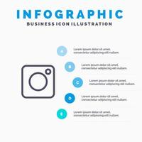 icono de línea social de foto de instagram de cámara con fondo de infografía de presentación de 5 pasos vector