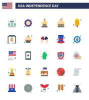 Happy Independence Day Pack of 25 Flats Signs and Symbols for bell ice cream cake food thanksgiving Editable USA Day Vector Design Elements