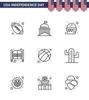 Stock Vector Icon Pack of American Day 9 Line Signs and Symbols for entrance saloon irish doors meal Editable USA Day Vector Design Elements