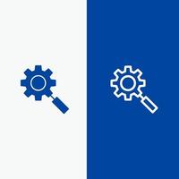Search Research Gear Setting Line and Glyph Solid icon Blue banner Line and Glyph Solid icon Blue banner vector