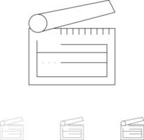 tablero de acción clapboard clapper clapperboard audaz y delgada línea negra conjunto de iconos vector