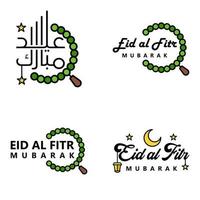 4 saludos modernos de eid fitr escritos en texto decorativo de caligrafía árabe para tarjetas de felicitación y deseando el feliz eid en esta ocasión religiosa vector