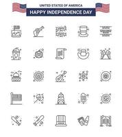 Pack of 25 creative USA Independence Day related Lines of magic hat cap american american party Editable USA Day Vector Design Elements