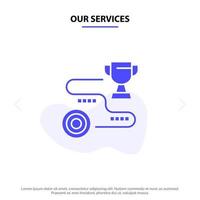 Our Services Achievement Target Success Path Win Solid Glyph Icon Web card Template vector