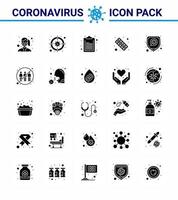 covid19 protección coronavirus pendamic 25 conjunto de iconos de glifo sólido como tableta salud virus forma drogas coronavirus viral 2019nov enfermedad vector elementos de diseño
