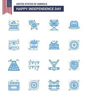 16 signos azules de estados unidos celebración del día de la independencia símbolos de decoración director estadounidense sombrero americano elementos de diseño vectorial editables del día de estados unidos vector