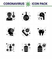 corona virus 2019 y 2020 epidemia 9 paquete de iconos negros de glifo sólido como virus investigación de gripe personas frías coronavirus viral 2019nov elementos de diseño de vectores de enfermedades