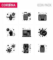 corona virus prevention covid19 tips to avoid injury 9 Solid Glyph Black icon for presentation infect disease stop dirty time viral coronavirus 2019nov disease Vector Design Elements