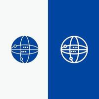 mundo internet computación globo línea y glifo icono sólido bandera azul vector