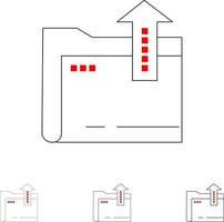 conjunto de iconos de línea negra en negrita y delgada de almacenamiento de archivos de documentos de carpeta vector