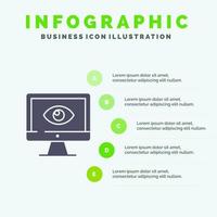 Monitor Online Privacy Surveillance Video Watch Solid Icon Infographics 5 Steps Presentation Background vector