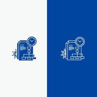 informe de archivo de tiempo línea de negocio y glifo icono sólido banner azul línea y glifo icono sólido banner azul vector