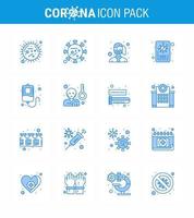 Corona virus 2019 and 2020 epidemic 16 Blue icon pack such as virus news life wear protection viral coronavirus 2019nov disease Vector Design Elements