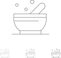 Bowl Soup Science Bold and thin black line icon set vector