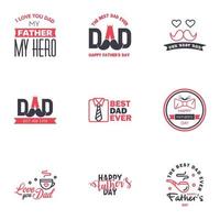 feliz día del padre saludo mano letras insignias 9 negro y rosa error tipográfico aislado en blanco plantilla de diseño de tipografía para cartel banner tarjeta de regalo camiseta impresión etiqueta pegatina estilo retro vintage vector