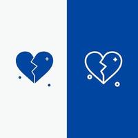 Broken Love Heart Wedding Line and Glyph Solid icon Blue banner Line and Glyph Solid icon Blue banner vector