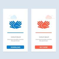 manos caritativas ayudan a ayudar a las relaciones azul y rojo descargar y comprar ahora plantilla de tarjeta de widget web vector
