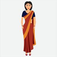indian woman character in saree.Indian woman wearing Sharee Free Vector