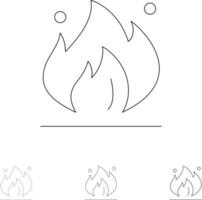 Fire Industry Oil Construction Bold and thin black line icon set vector