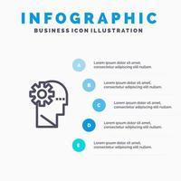 proceso cerebral aprendizaje mente icono de línea con 5 pasos presentación infografía fondo vector