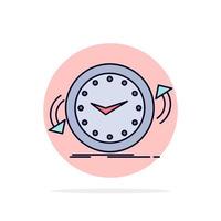 reloj de respaldo en el sentido de las agujas del reloj en contra del tiempo vector de icono de color plano